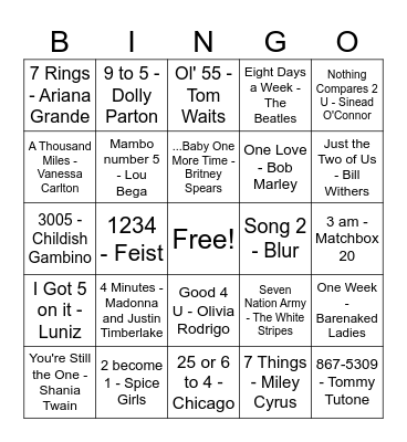 Numb3r5 Bingo Card