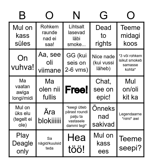 Bingo Bango Bingo Card