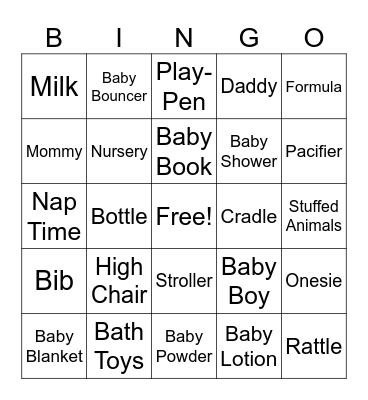 Baby Shower Bingo! Bingo Card