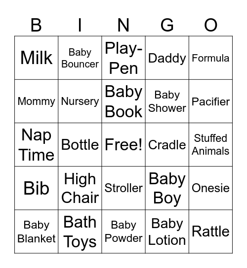 Baby Shower Bingo! Bingo Card