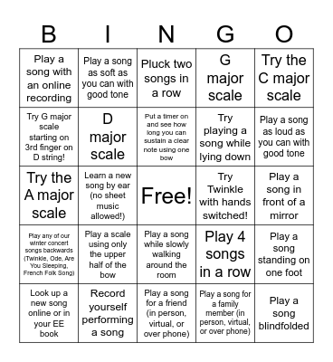 Violin Summer Bingo Card