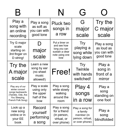Violin Summer Bingo Card