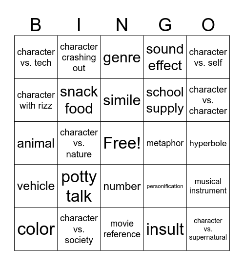 End of the Book Bingo Card
