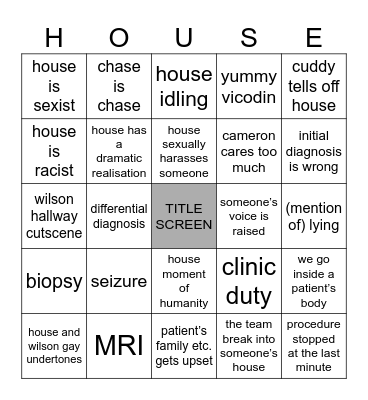 (NEW) House MD Bingo Card
