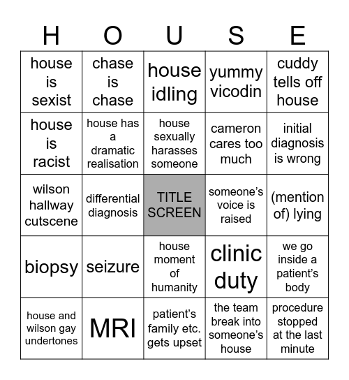 (NEW) House MD Bingo Card