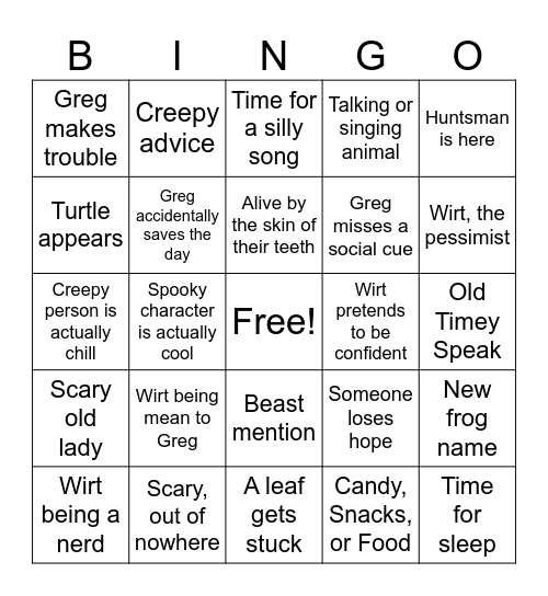 Over The Garden Wall Bingo Card