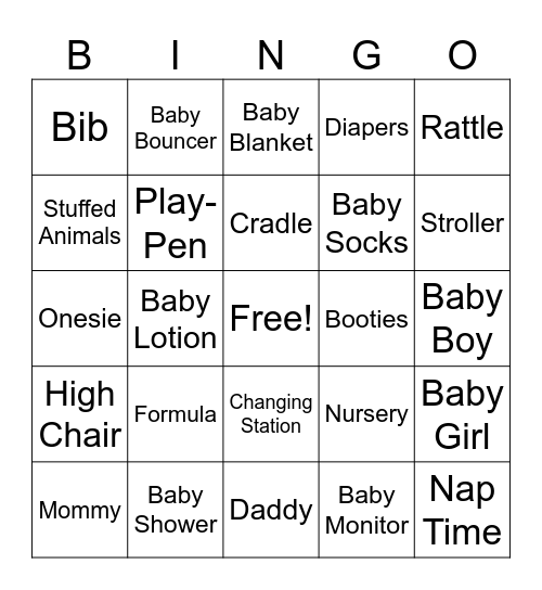Baby Shower Bingo! Bingo Card