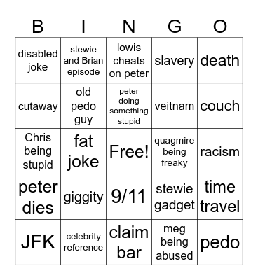 family guy bingo Card