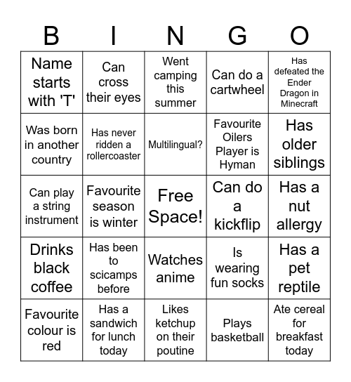 Icebreaker Bingo Card
