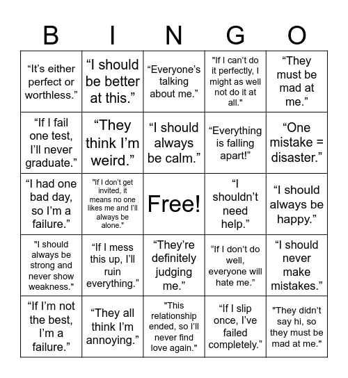 Cognitive Distortions Bingo Card
