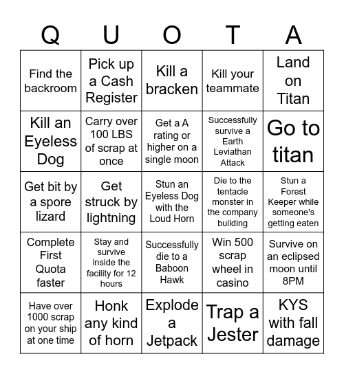 2v2 LETHAL COMPANY BLACKOUT LOCKOUT Bingo Card