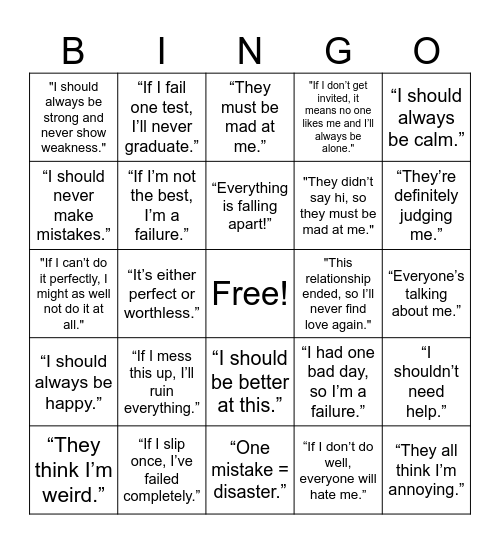 Cognitive Distortions Bingo Card