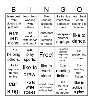 Find Someone Who- I Statements Bingo Card