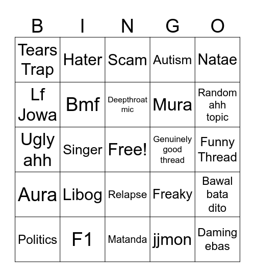 Threads Bingo Card