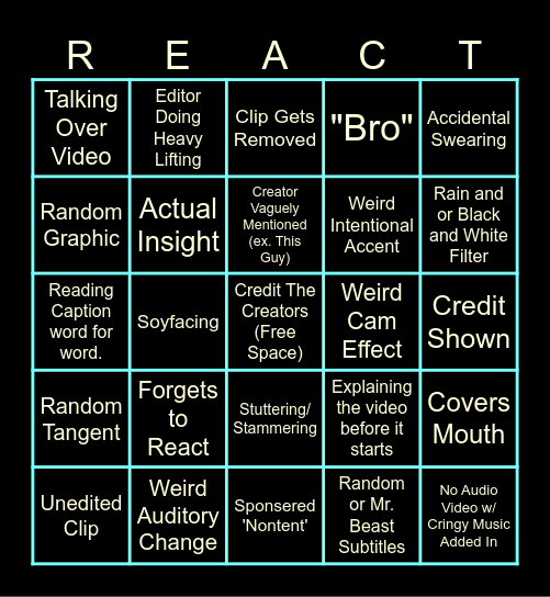 Reactor Bingo (Idkwhyididthissome Version) Bingo Card