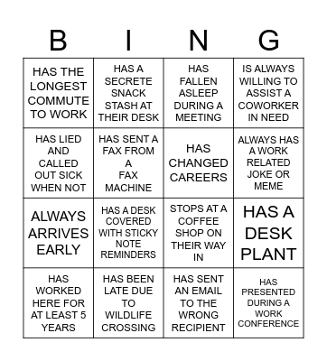 Coworker Bingo Card