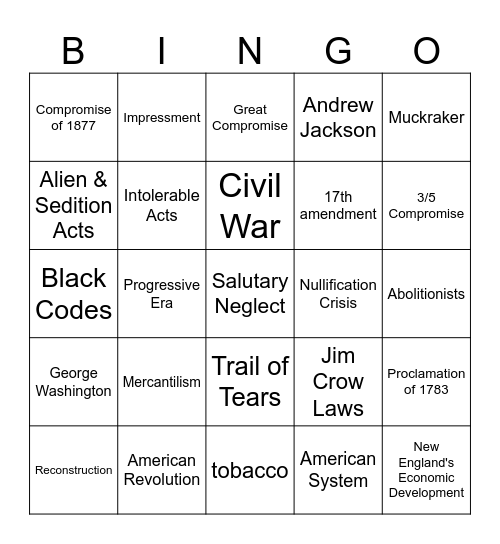SS1 - 13 Summer Midterm Review Bingo Card