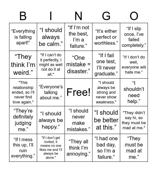 Cognitive Distortions Bingo Card