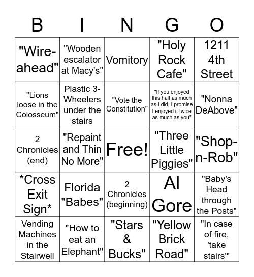 Life Safety Code Seminar Bingo Card