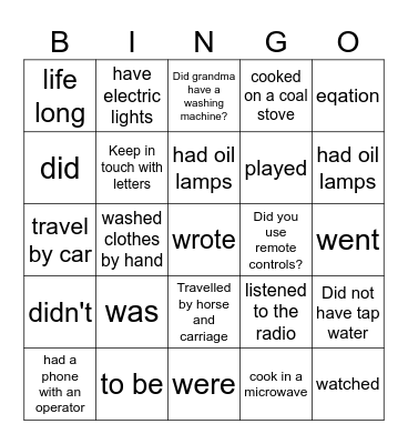 simple past Bingo Card