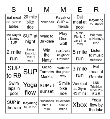 Short Week Bingo Card