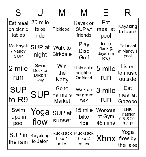 Short Week Bingo Card