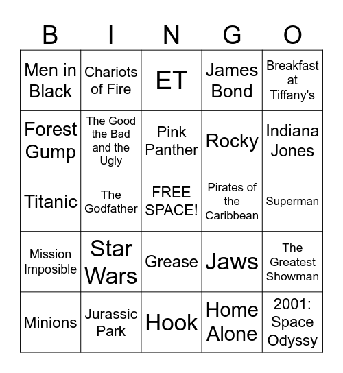 Movie Theme Bingo Card