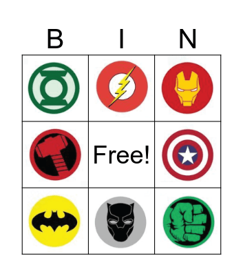 SUPERHERO Bingo Card