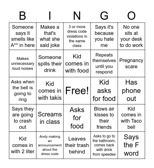 Last week Bingo!! Bingo Card