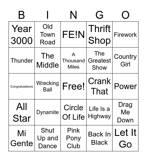 Music Bingo Card