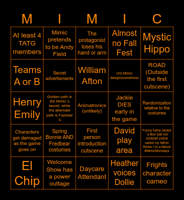 Secret of The Mimic Bingo(duh) Bingo Card