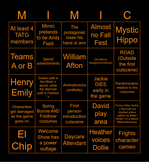 Secret of The Mimic Bingo(duh) Bingo Card