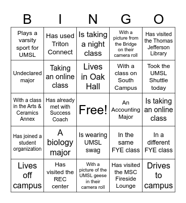 UMSL Bingo Card