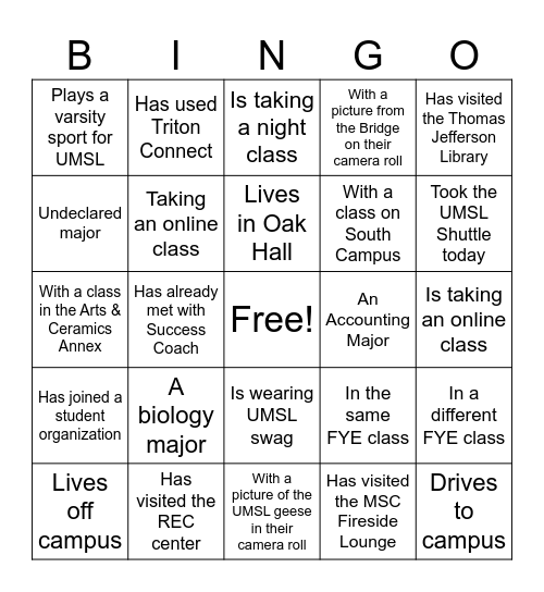 UMSL Bingo Card