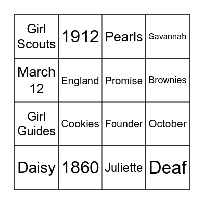 Juliette Gordon Low Bingo Card