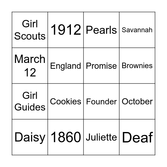 Juliette Gordon Low Bingo Card
