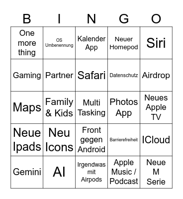 WWDC 2025 Bingo Card