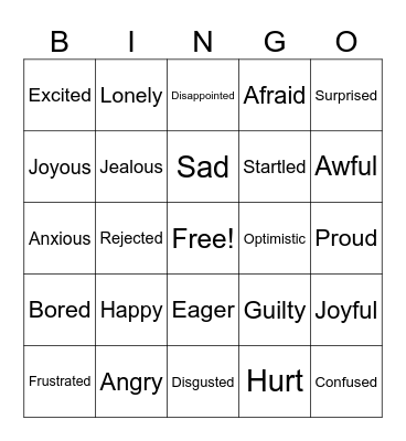 EMOTIONS Bingo Card