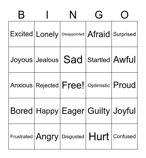 EMOTIONS Bingo Card