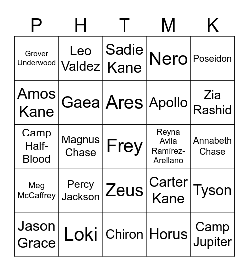 Rick Riordan Bingo Card