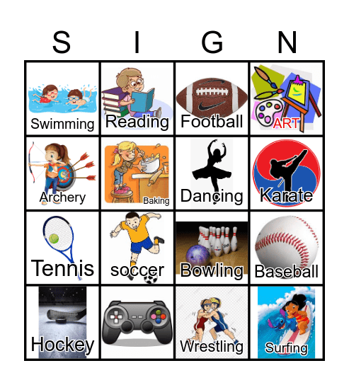 ASL Sports Bingo Card