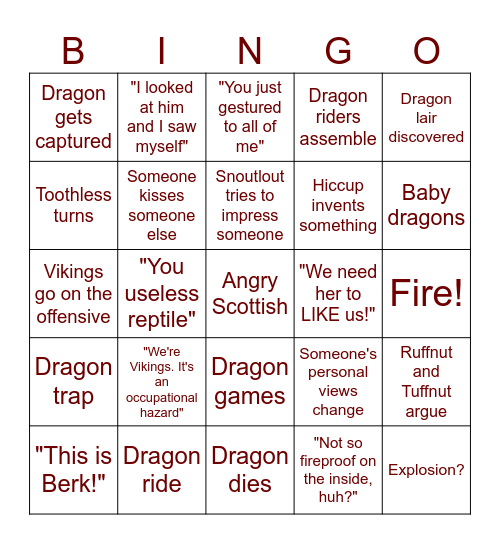 How to Train Your Dragon Bingo Card