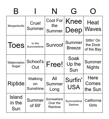 Summer Songs Bingo Card