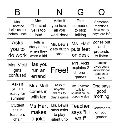 Students Bingo Card