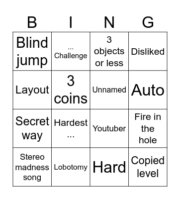 Recent tab Bingo Card