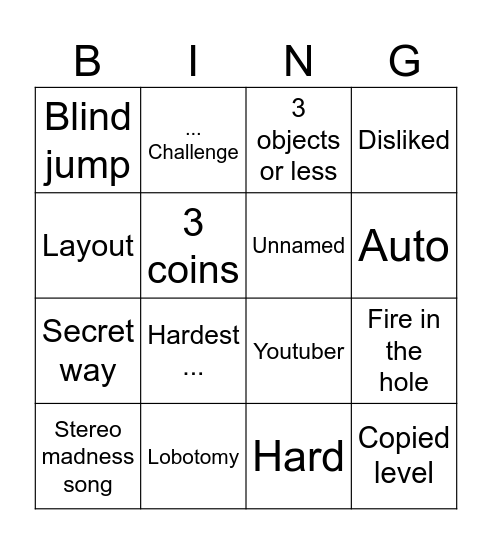 Recent tab Bingo Card