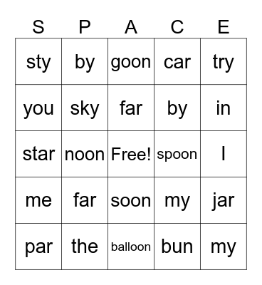 Space Bingo Card