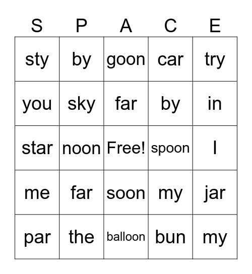 Space Bingo Card