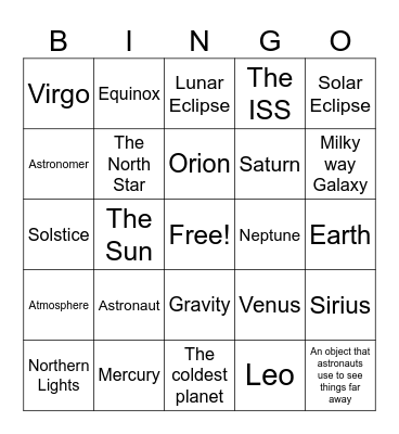 Stargazing Bingo Card