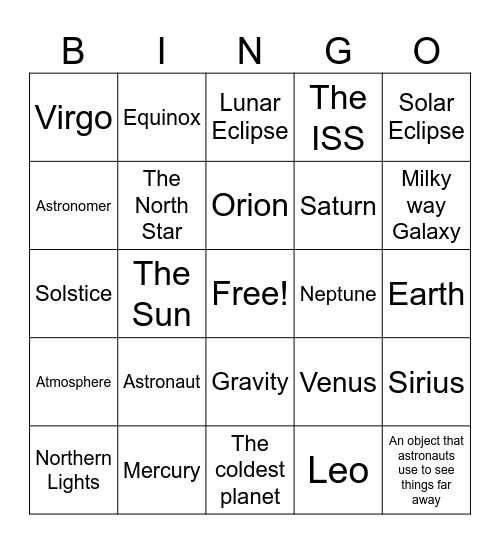 Stargazing Bingo Card